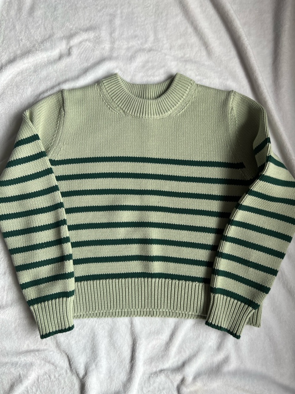 Tutto Cotton Green Striped Crewneck Sweater - Women